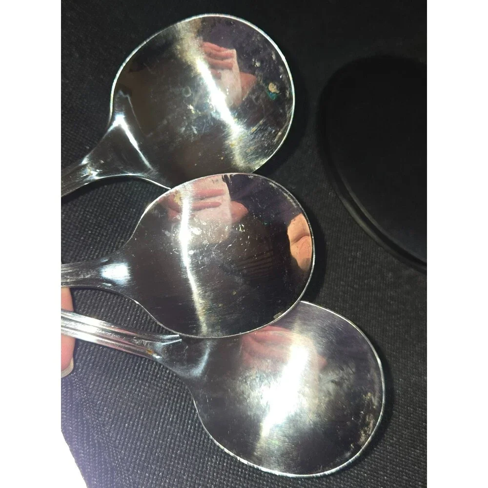 Set of 10 Stainless Steel Oval Soup Spoons – Double Line Rim Design – China